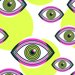 Seamless vector pattern with eyes. Ophthalmology abstract illustration. Human eye vector icon design, geometric style design. Medical illustration for cover, advertisement, poster design. - 194858506