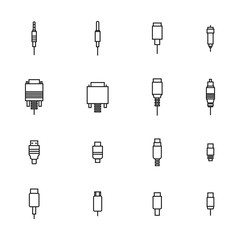 Set of different video and audio connectors, vector illustration.