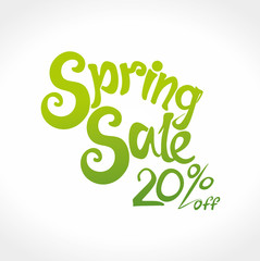 Spring Sale 20% off hand drawn inscription. Vector green handwriting template.