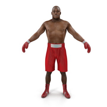 African American Male boxer on white. Front view. 3D illustration