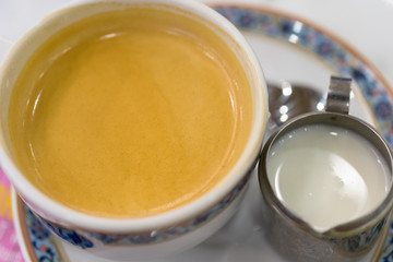 espresso hot coffee closeup from top