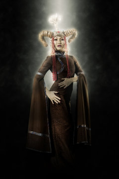 Mongolian woman in traditional dress