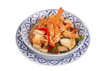 Tom Yum fresh prawn with milk and sliced coconut.