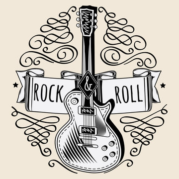 Rock and roll guitar emblem