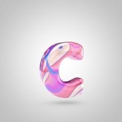 Glossy holographic pink letter C lowercase isolated on white background