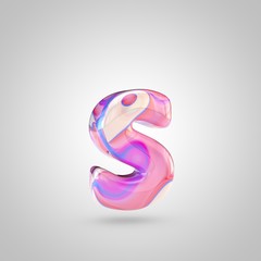 Fototapeta premium Glossy holographic pink letter S lowercase isolated on white background