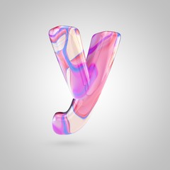 Glossy holographic pink letter Y lowercase isolated on white background