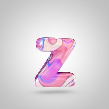 Glossy holographic pink letter Z lowercase isolated on white background