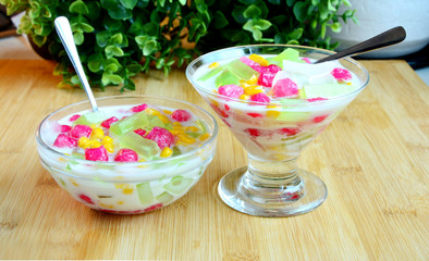 Colorful of Thai Jelly mixed with coconut milk