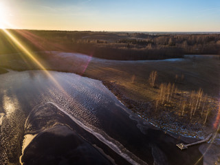 Drone Photography of Countryside Landscape in Winter - Sun Flare