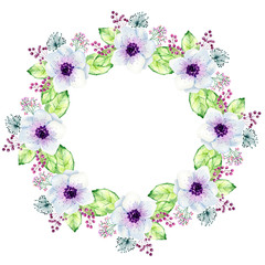 Frame. Watercolor flowers on the white background