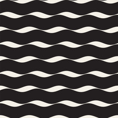 Vector Seamless Black and White Hand Drawn Wavy Lines Pattern