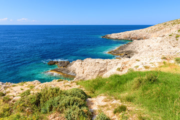 Fototapeta na wymiar View of beautiful sea near Limnionas beach, popular tourist destination on Zakynthos island. Greece.