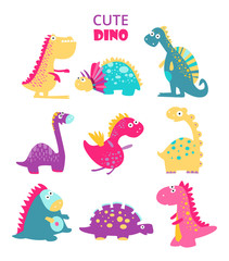 Cute vector dinosaurs. Big set
