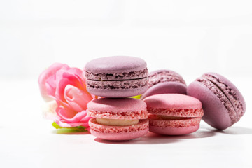 macaroon cookies on white table, closeup