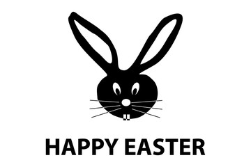 Happy easter -rabbit - head - vector illustration - black and white