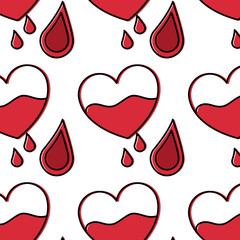 seamless pattern heart blood drops healthcare vector illustration