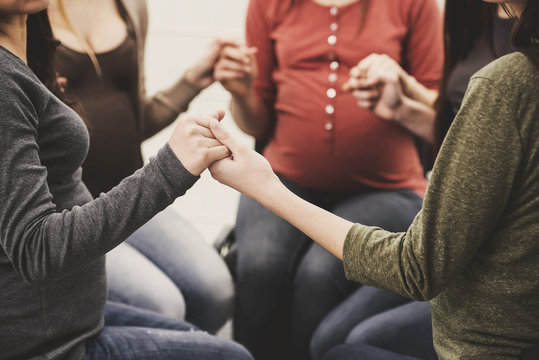 Young Pregnant Women Together At Antenatal Class At The Hospital