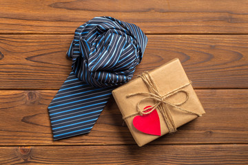 Happy Father's Day. tie on the wooden table