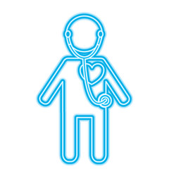 male character stethoscope and heart medical vector illustration neon blue design