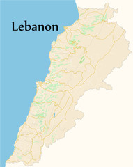 Lebanon. Vector map.  Geographic map detailed with the designation of roads, parks, sea.
