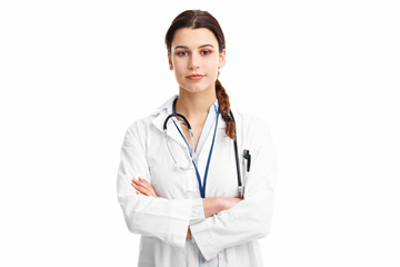 Woman doctor isolated over white background