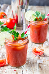 Bloody Mary cocktail. Alcoholic drink and ingredients