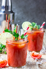 Bloody Mary cocktail. Alcoholic drink and ingredients