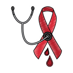 medical stethoscope ribbon blood hemophilia campaign vector illustration drawing design