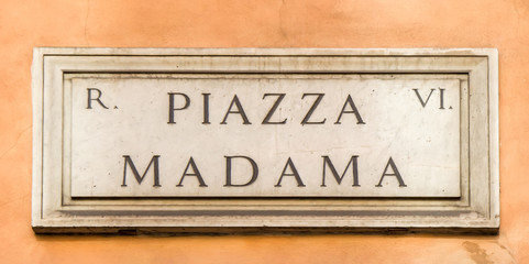 Street sign Piazza Madama in Rome, Italy