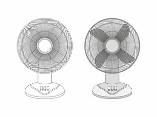two Table fans, thin line style. isolated on white background