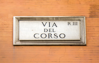 Street sign Via del Corso in Rome, Italy