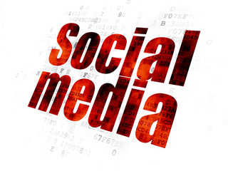 Social media concept: Pixelated red text Social Media on Digital background