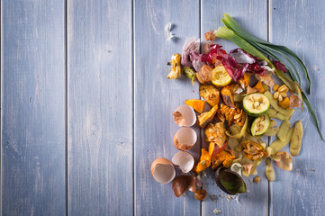 Organic leftovers, kitchem scraps, waste from vegetable ready for recycling and to compost....