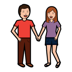 couple of young man and woman hold hands vector illustration