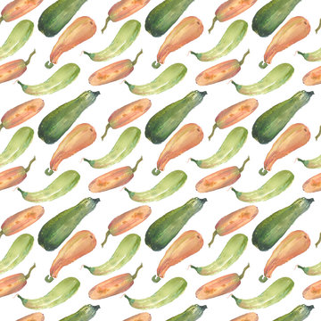 Seamless pumpkin watercolor squash pattern with natural illustrations on the paper. Amazing for textile, wallpapers, greetings card, web, backgrounds.