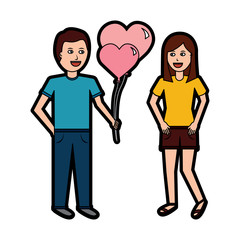 young man giving hearts shape balloons valentines day vector illustration