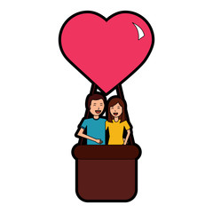 couple traveling in air balloon adventure romance vector illustration