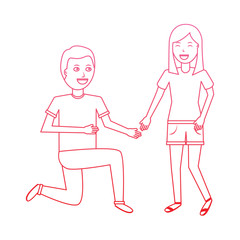 man on his knee proposal in front of woman vector illustration degrade line design