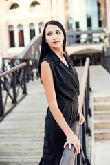 beautiful woman walking on hotel territory in Turkey