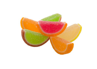 Fototapeta na wymiar Fruit jell sugar candies isolated on white background.
