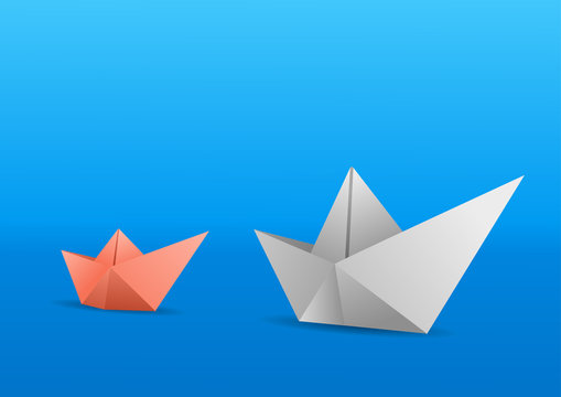A little fleet of two paeper botas. One white and one salmon. Vector illustration