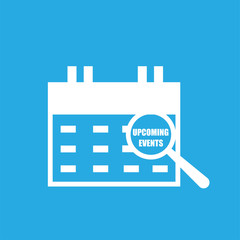 upcoming events icon,flat vector sign isolated on blue background. Simple vector illustration for graphic and web design.