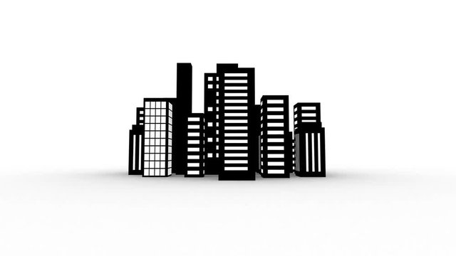 360 degree cityscape presentation 3d animation in black and white comic style, loop video