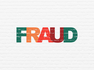 Obraz premium Privacy concept: Painted multicolor text Fraud on White Brick wall background