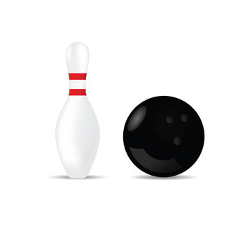 bowling ball in black color and skittle vector illustration