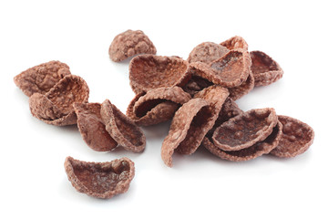 Cocoa corn flakes on white