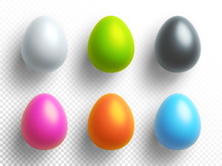 Happy Easter Holiday. Set of colored Eggs with shadows on a transparent background. Easter Egg Hunt element.