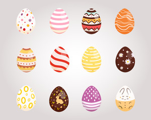 Set Easter eggs, collection of vector illustration in cartoon style, isolated.