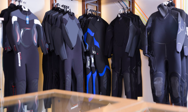 Image of the different underwater  costumes for diving